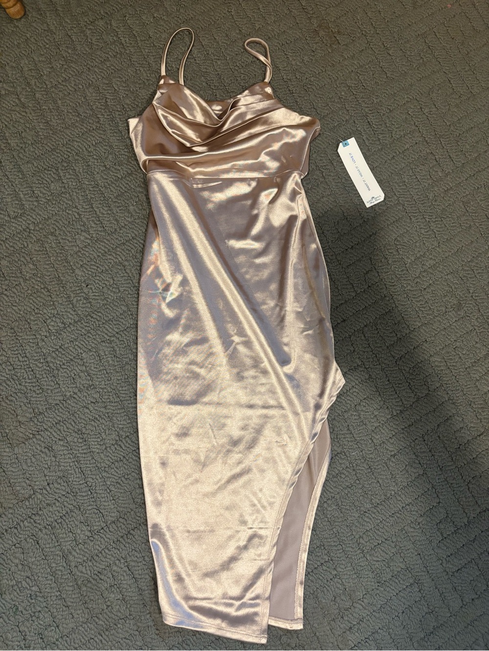 Almost Famous Rose Satin Cowl Midi Slip Dress